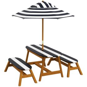 Outsunny Kids Outdoor Wooden Table & Chair Set with Umbrella, Seating for 4, Ages 3-8