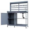 Outsunny Wooden Potting Station with Sink, Tap, and Aluminum Top for Gardening Convenience Gray