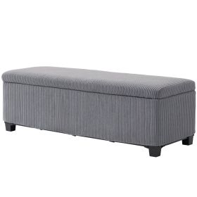 HOMCOM 47 Inches Storage Ottoman Bench, Foot Rest with Legs, End of Bed Bench, Corduroy Storage Chest for Living Room, Gray