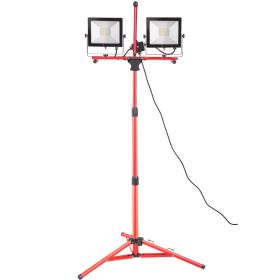 VEVOR LED Work Light with Stand, 5000 Lumen Dual-head LED Work Light with 27.6"-68.1" Adjustable and Foldable Tripod Stand