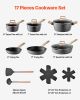 17 Piece Pots and Pans Set Granite Nonstick Kitchen Cookware Induction Black
