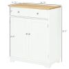 HOMCOM Kitchen Storage Cabinet, Sideboard Floor Cupboard with Solid Wood Top, Adjustable Shelf & 2 Drawers for Living Room, Hallway, White