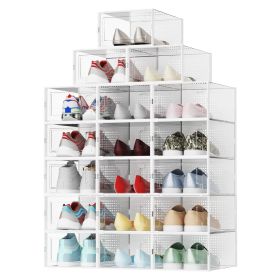 Set of 18 Stackable Clear Plastic Transparent Shoe Storage Box in Home (Color: White)