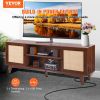VEVOR Rattan TV Stand for 75in TV, Boho TV Stand with Rattan Door, Entertainment Center with Build-in Socket, Storage Cabinet with 2 Shelves